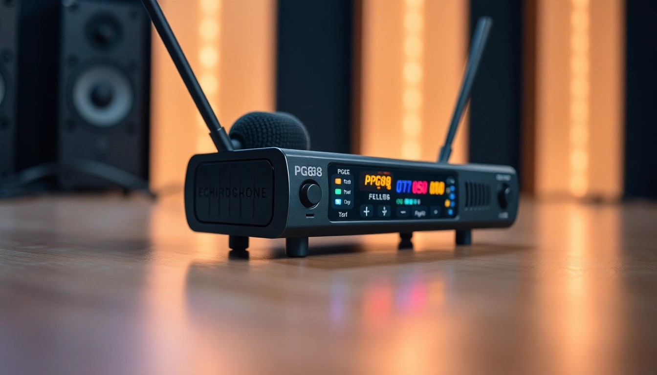 High-resolution image of a PG88 wireless microphone receiver with active LED signals, showcasing build quality and advanced features for clear audio production.