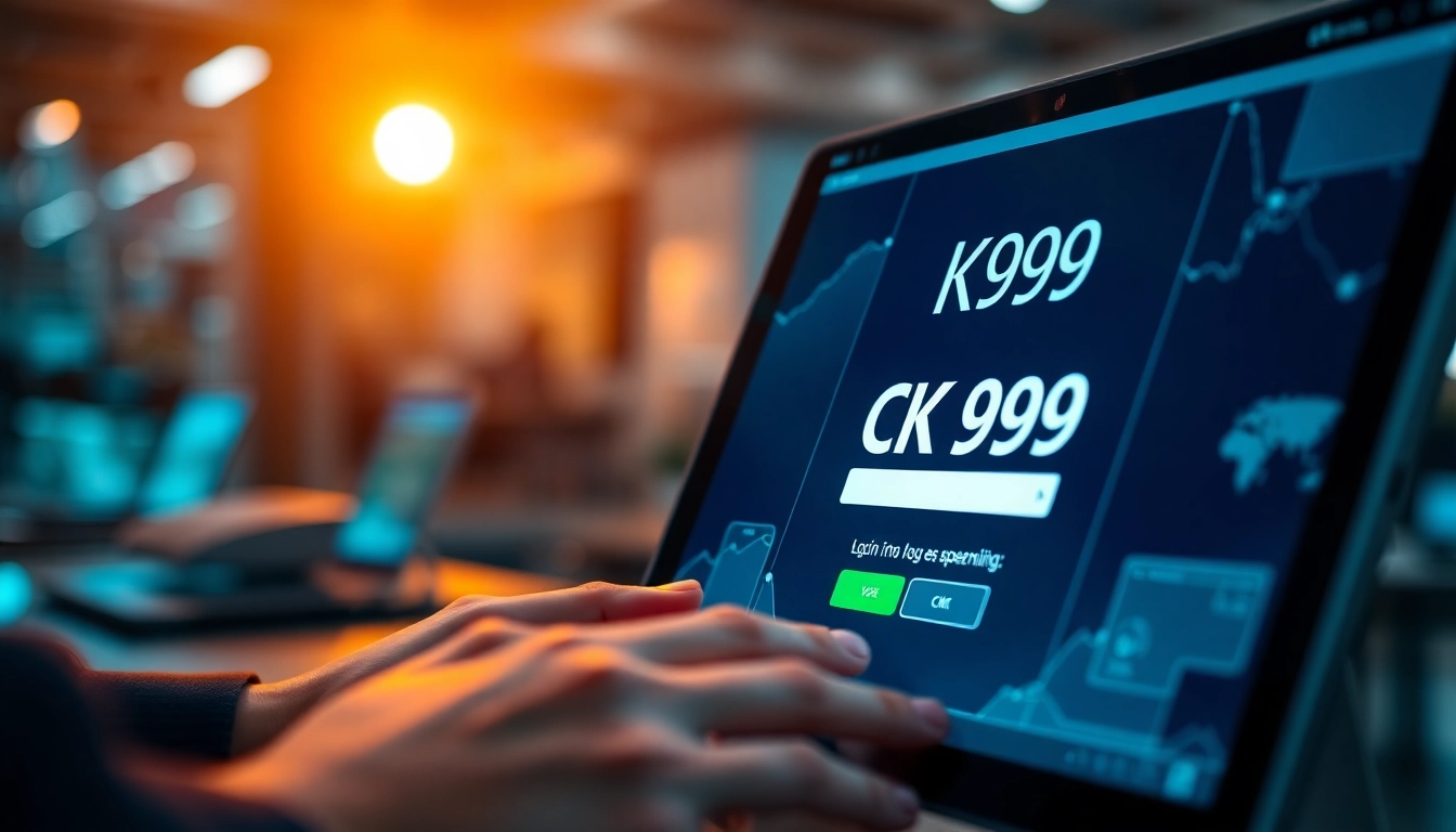 CK999 login screen on a device showing secure login process and user authentication features for gaming platforms.