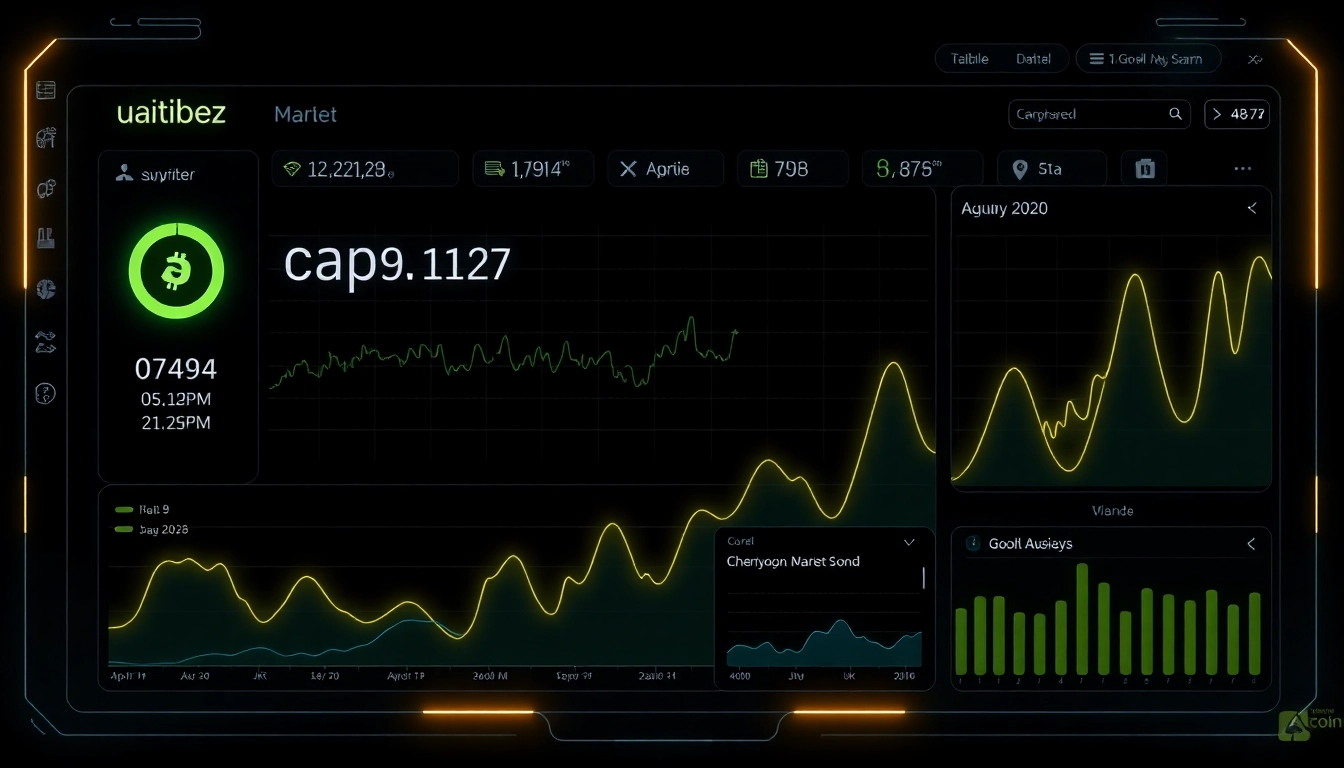 High-tech aicoin trading interface showing live market data and analytical charts for investors